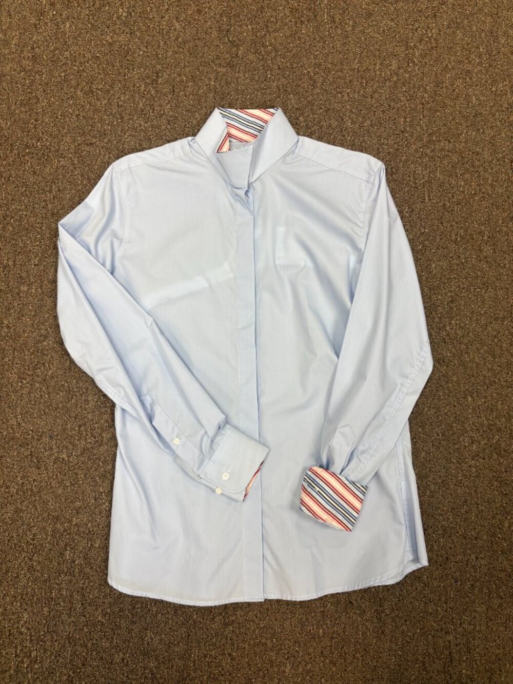 RJ Classics Ladies Prix Hunter/Jumper Long Sleeve Show Shirt Blue w/Stripe Trim